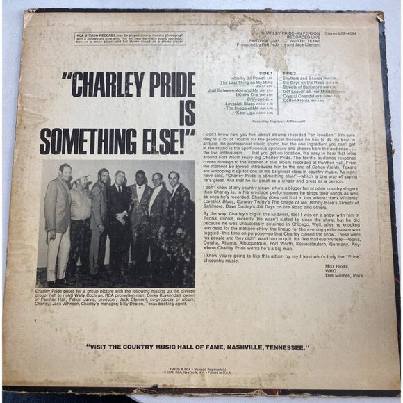 Charley Pride In Person Vinyl Record LP LSP-4094 RCA Victor Stereo Live Panther - Picture 4 of 7